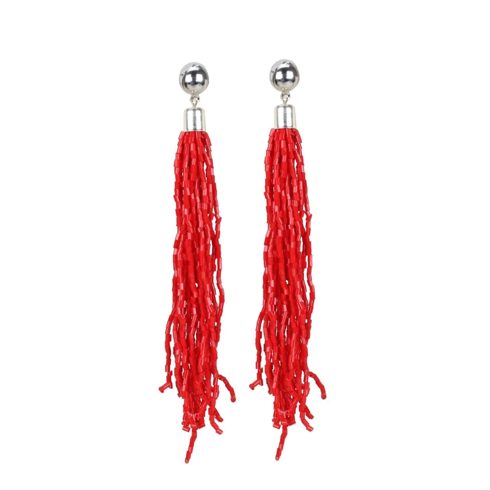 Generic Women's Alloy, Beads Hook Dangler Hanging Earrings-Red