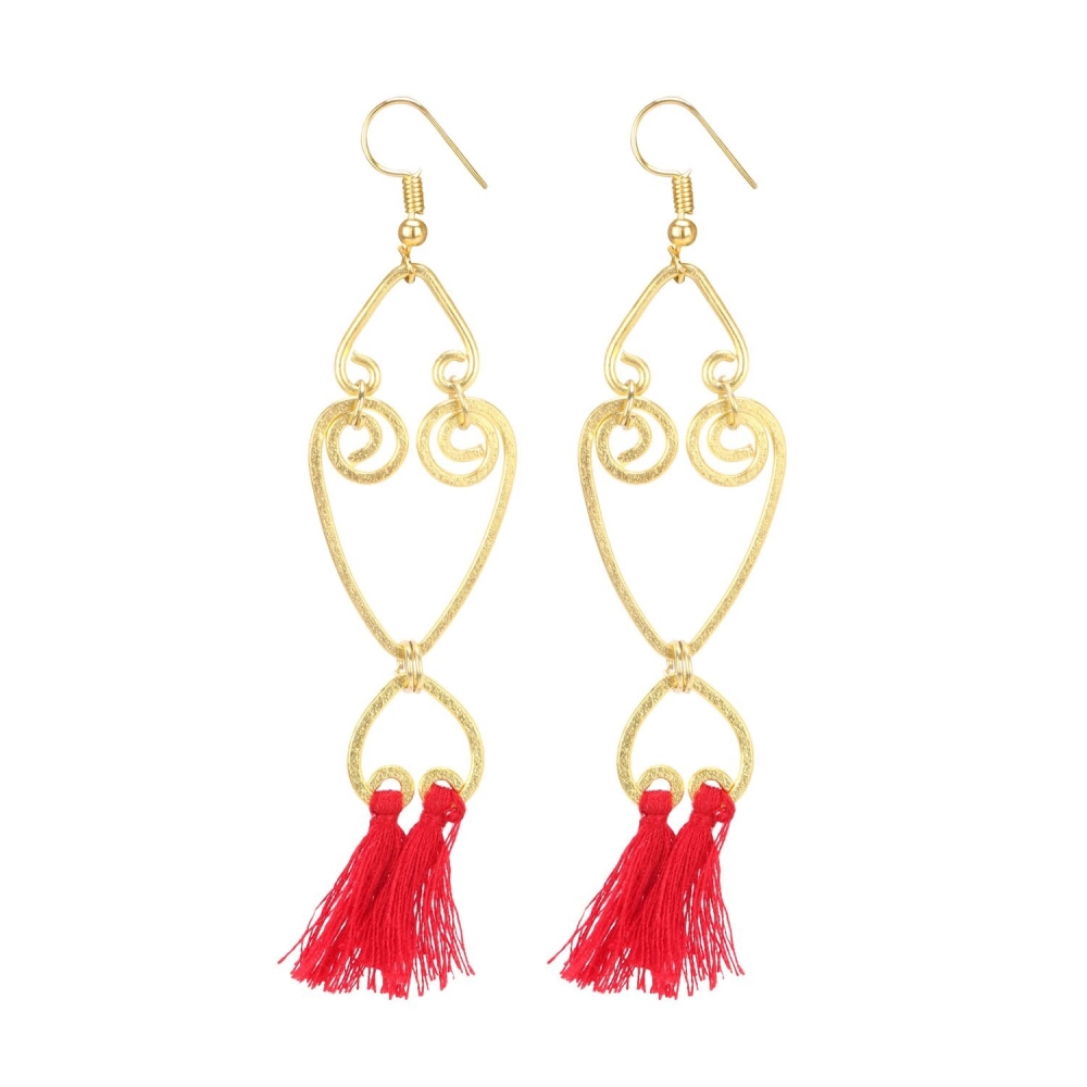 Generic Women's Oxidized Silver plated Hook Dangler Hanging Tassel Earrings-Gold