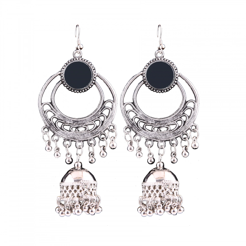 Generic Women's Silver Oxidized Hook Dangler Hanging Afgani Tribal Fancy Earrings-Silver