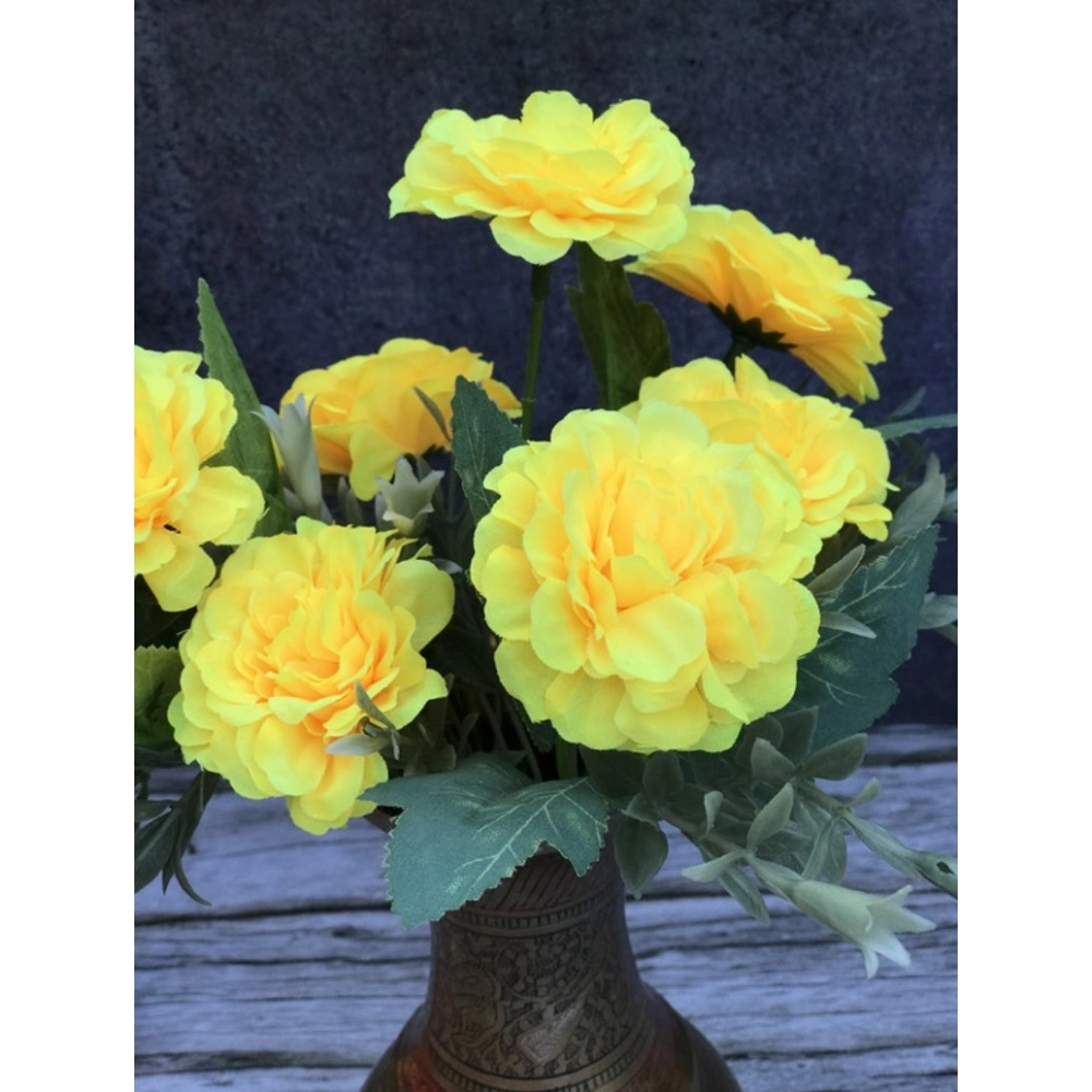 Generic Artificial Flowers Bunch Bouquet Of 5 Marigold Genda Flowers For Home Decoration (Color: Yellow, Material: Silk Polyester)