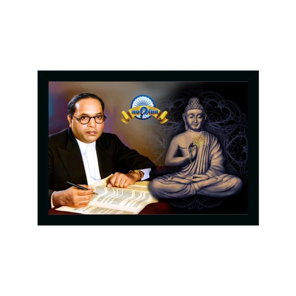 Generic Ambedkar Buddha Painting Vinyl Sparkle Coated with Synthetic Photo Frame (Multicolor)