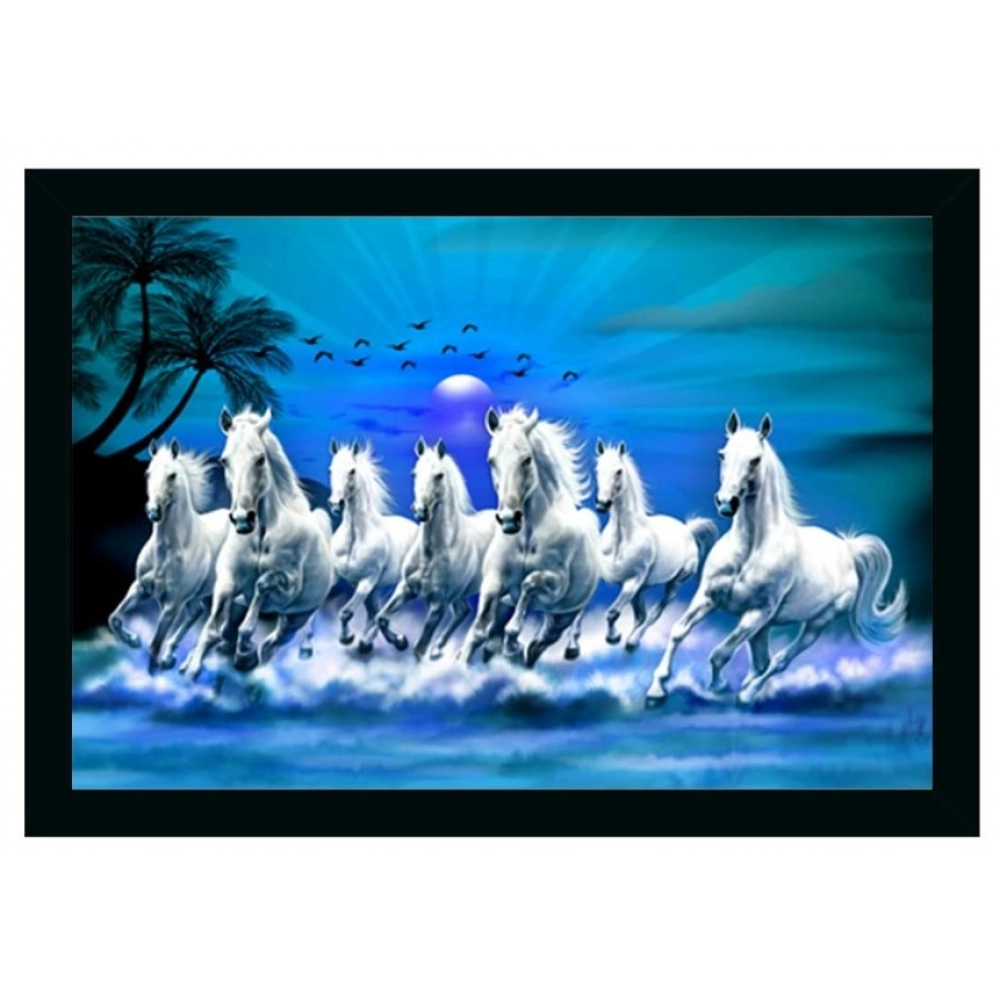 Generic Seven Running Horses Vastu Painting with Frame (Multicolor)