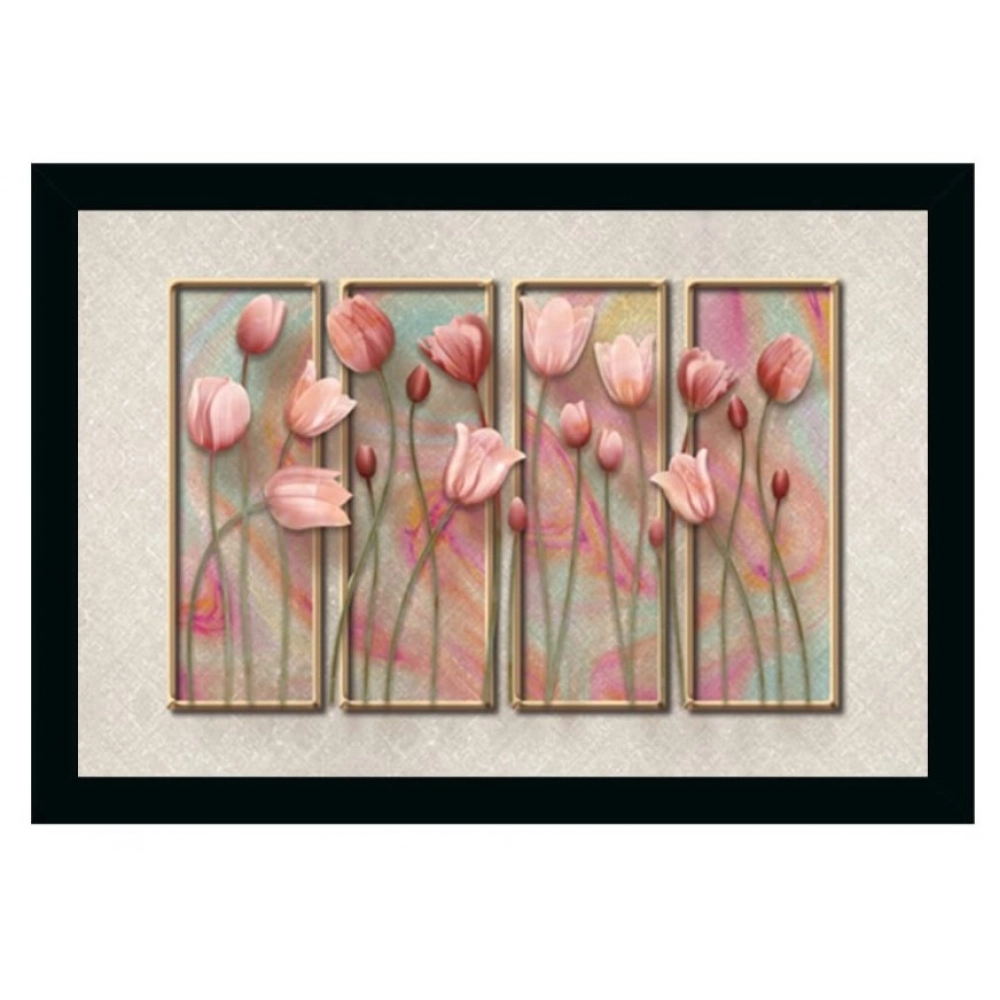 Generic Flower Painting Vinyl Sparkle Coated with Synthetic Photo Frame (Multicolor)