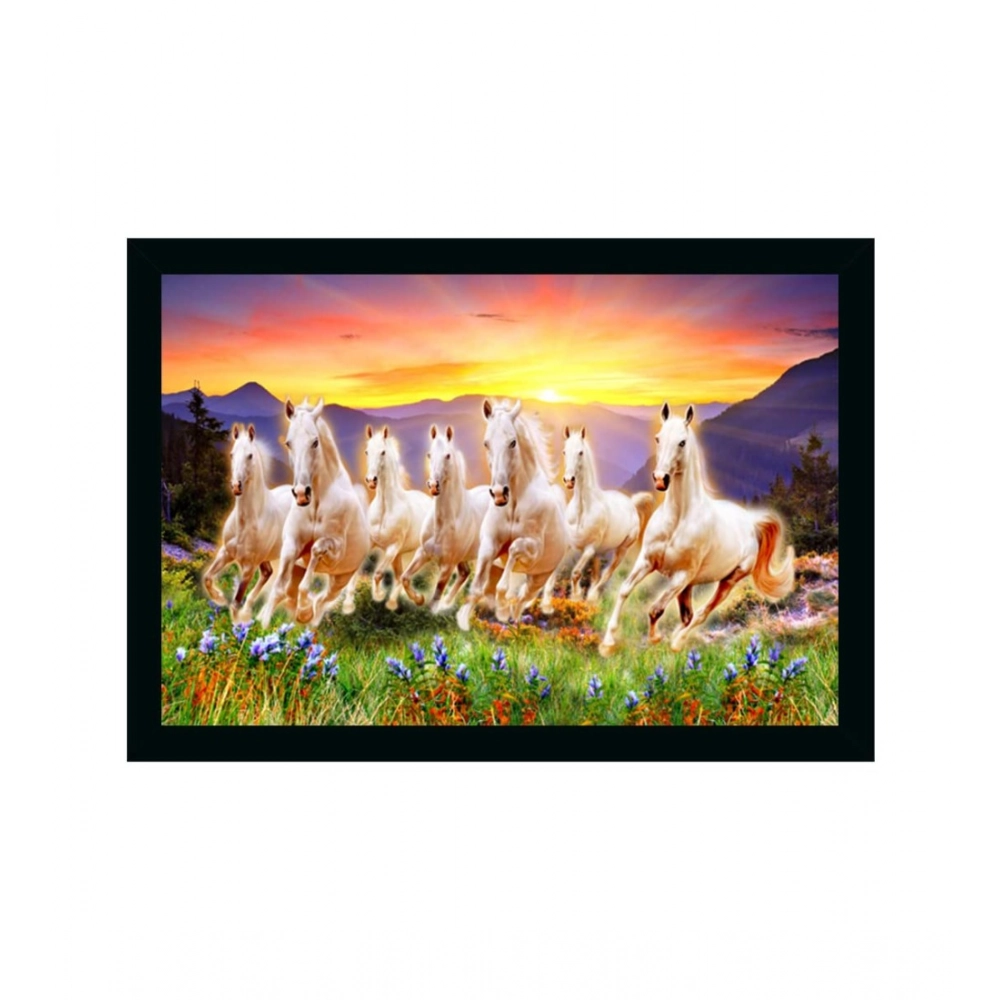 Generic Seven Running Horses Vastu Painting with Frame (Multicolor)