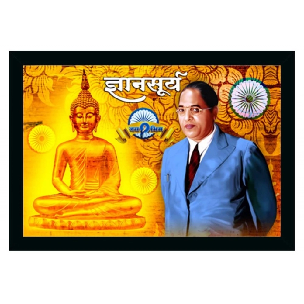 Generic Ambedkar Buddha Painting Vinyl Sparkle Coated with Synthetic Photo Frame (Multicolor)