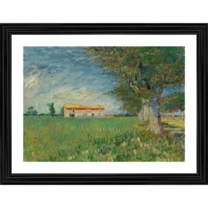 Generic Farmhouse in a Wheatfield 1888 Painting With Wood Photo Frame (Multicolor)